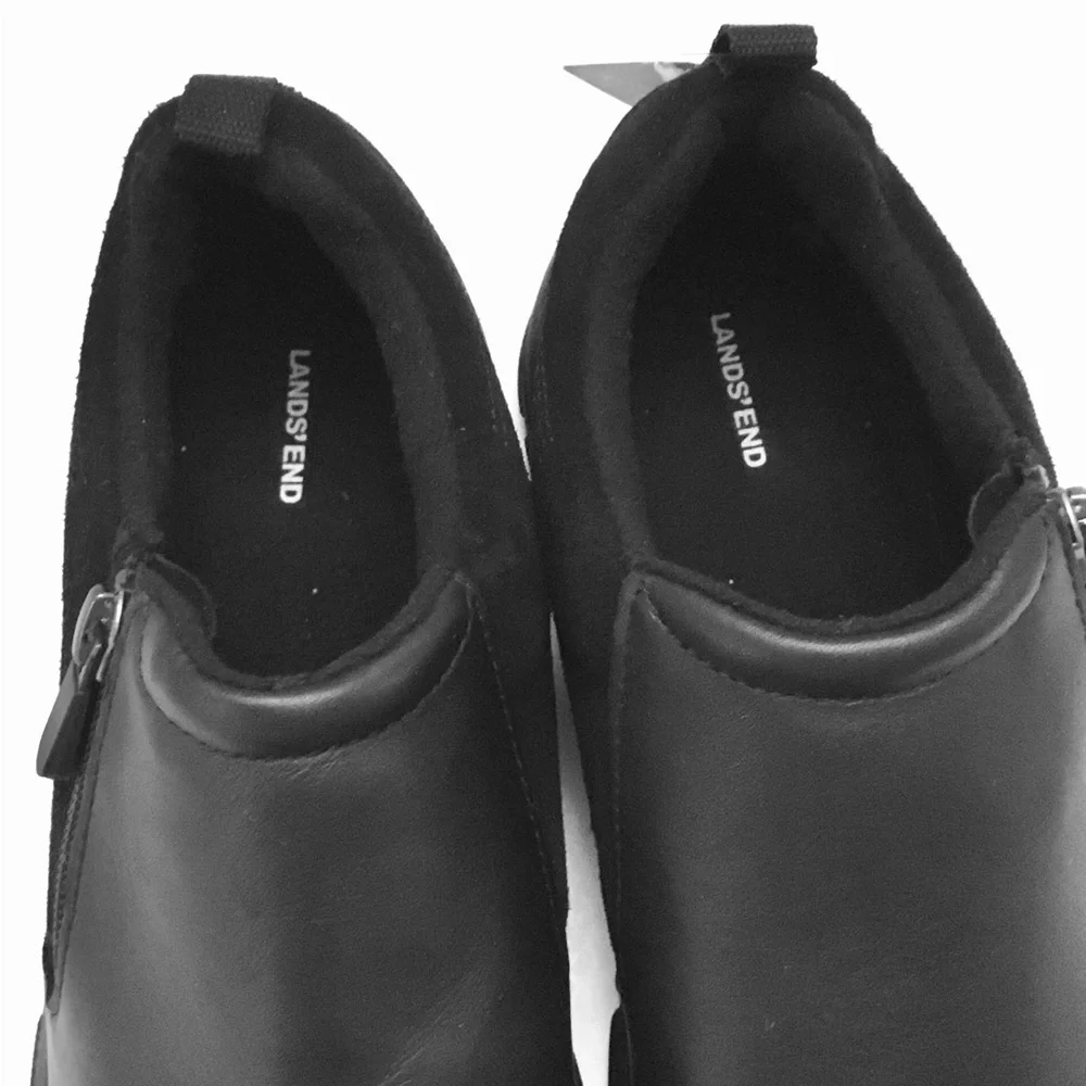 Lands End Women’s Black Leather Suede Loafer Rugged Comfort Thermolite Size 6.5